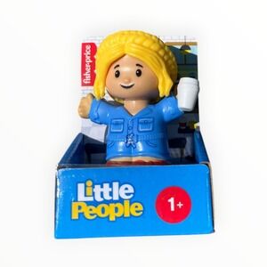 Fisher-Price Little People Blonde Girl Blue Jacket Coffee Cup Figure JBD47 NEW